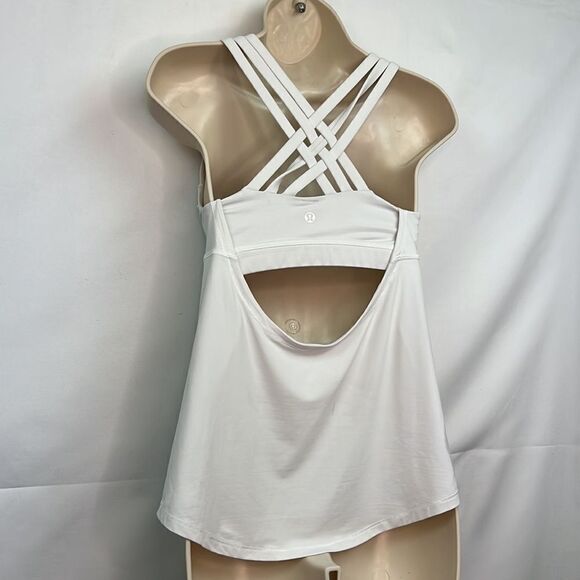 Lululemon white beat the heat cross cross tank with built in bra size 6 EUC - Picture 6 of 9